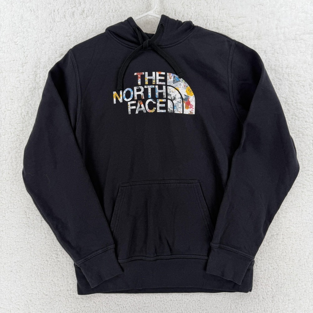 The North Face Hoodie Mens Small Black Logo Graphic Pullover Fleece Sweatshirt